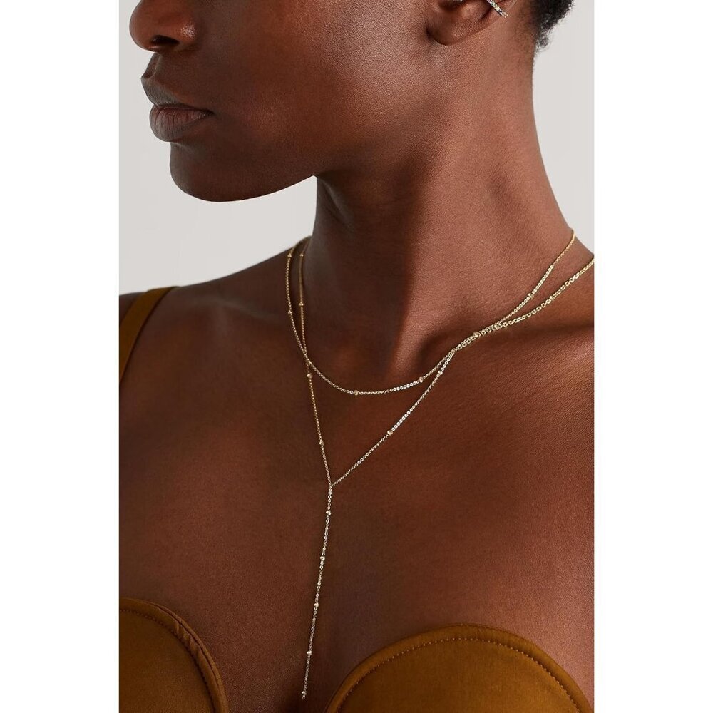 Women's Sterling Silver Y-Shaped Trendy Layered Simple Gold Necklace Jewelry - Picture 2 of 7